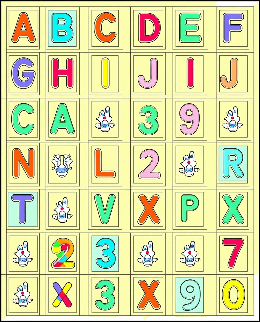 Colorful Alphabet And Numbers Grid Rug
