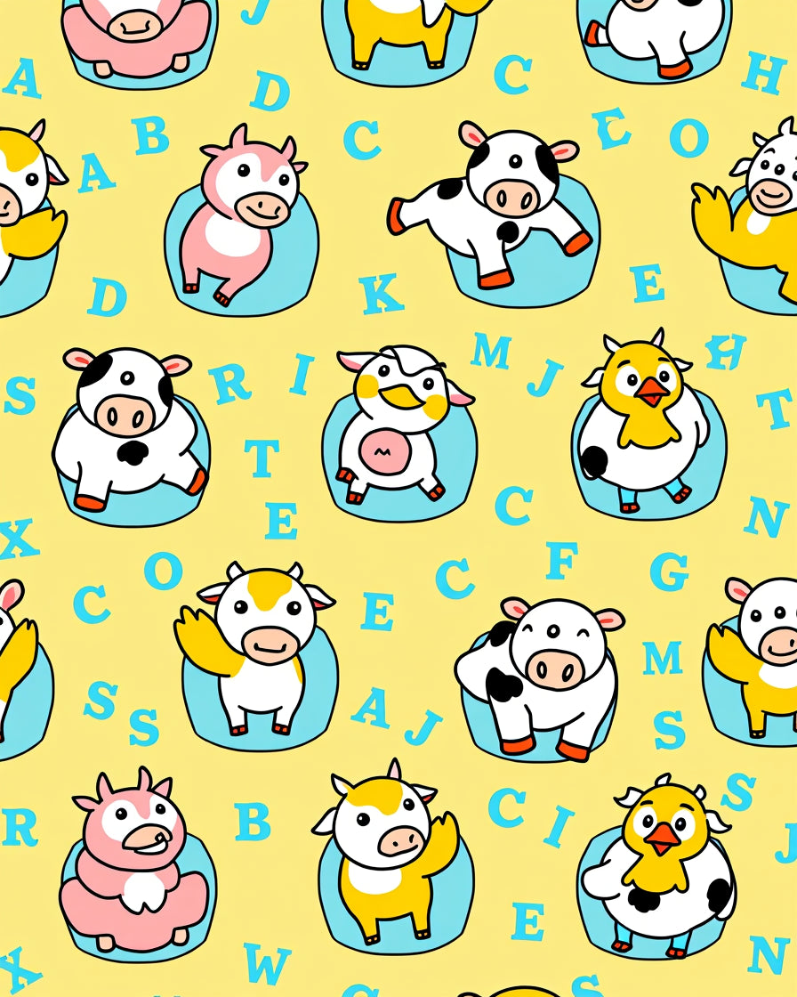 Cute Farm Animal Alphabet Repeat Rug