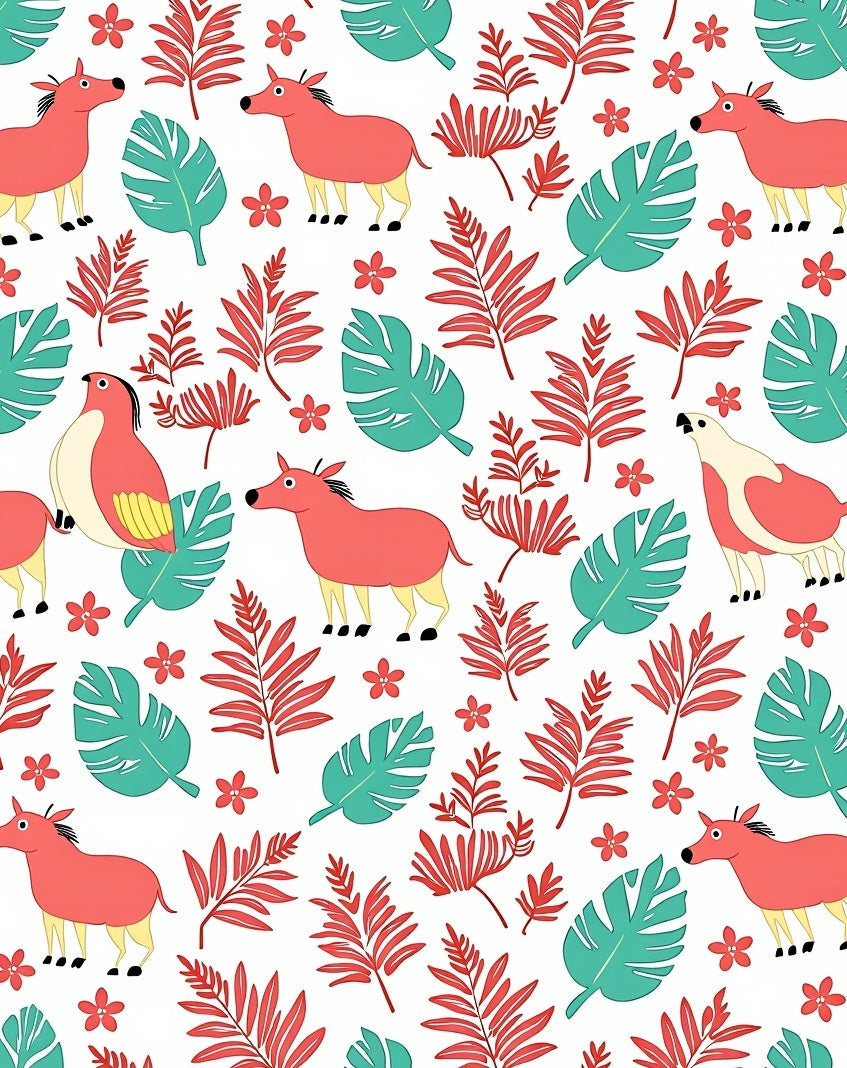 Coral Horse Fern Leaf Sprig Rug