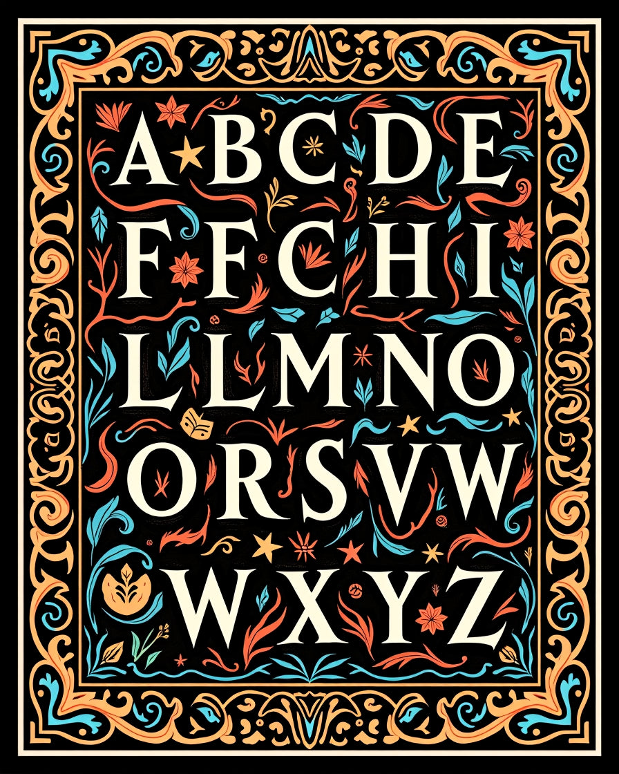 Ornate Alphabet Floral Border Print Rug