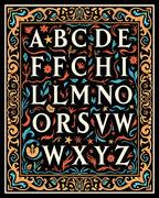 Ornate Alphabet Floral Border Print Rug