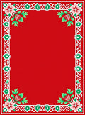 Crimson Floral Border With Green Leaves Rug