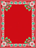 Crimson Floral Border With Green Leaves Rug