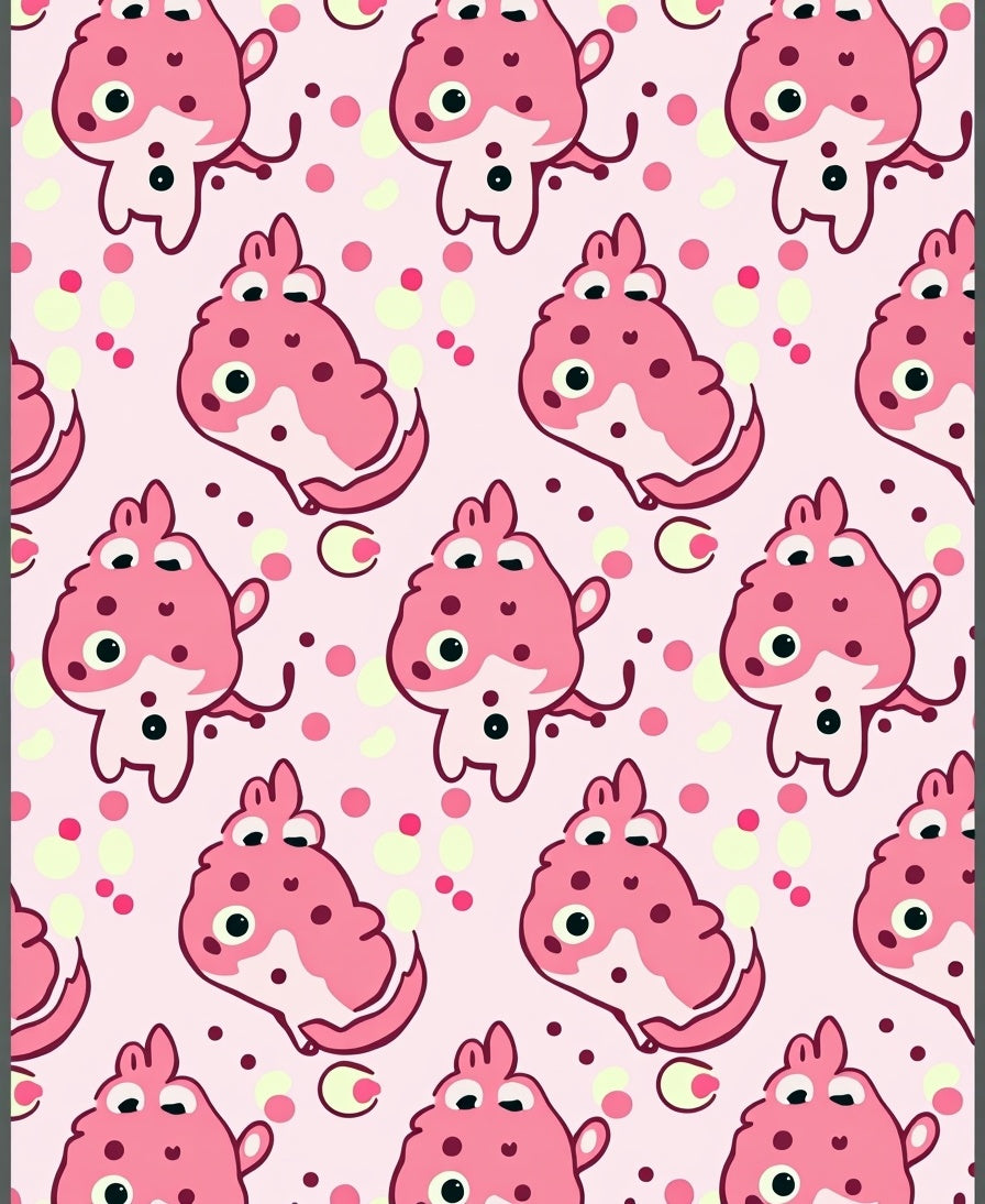 Kawaii Pink Blob Creatures Polka Dot Rug