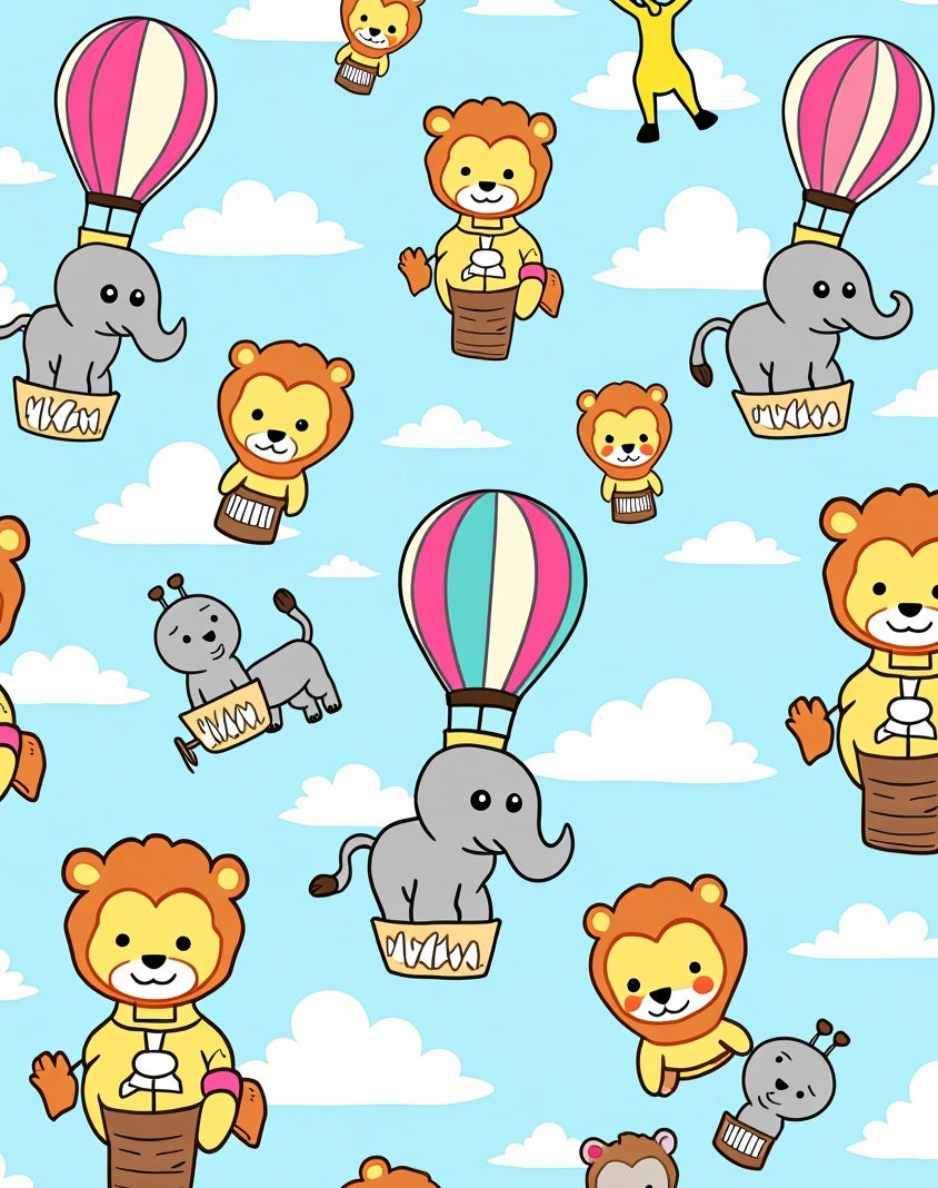 Circus Animals Hot Air Balloon Adventure Rug