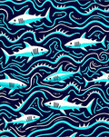 Deep Blue Marine Shark Swirls Rug