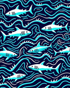 Deep Blue Marine Shark Swirls Rug