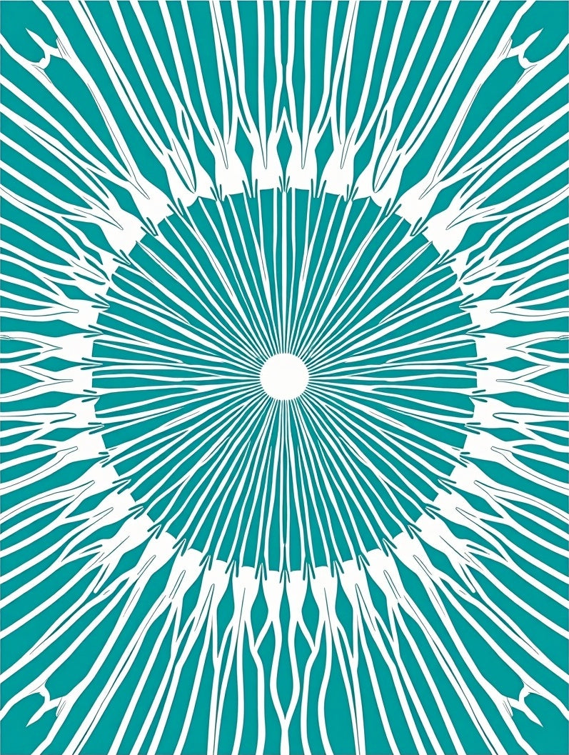 Turquoise White Sunburst Radial Rug