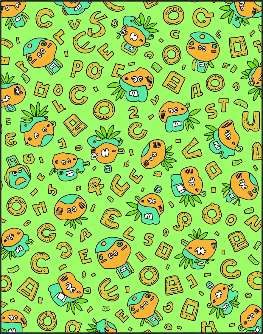 Whimsical Green Alphabet Characters Rug