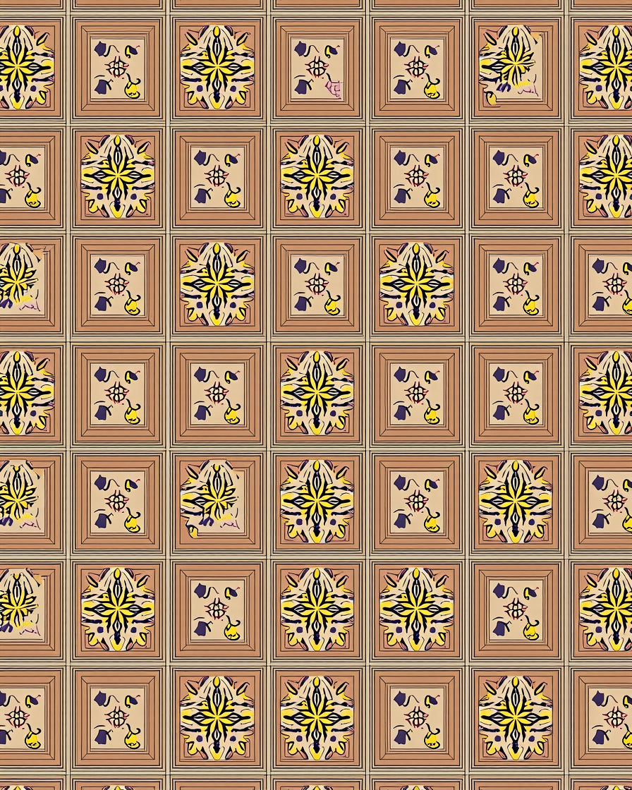 Brown Gold Yellow Medallion Square Rug