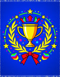 Bright Blue Victory Trophy Ribbon Stars Rug