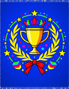 Bright Blue Victory Trophy Ribbon Stars Rug