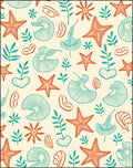 Coral Starfish Teal Leaf Medley Rug