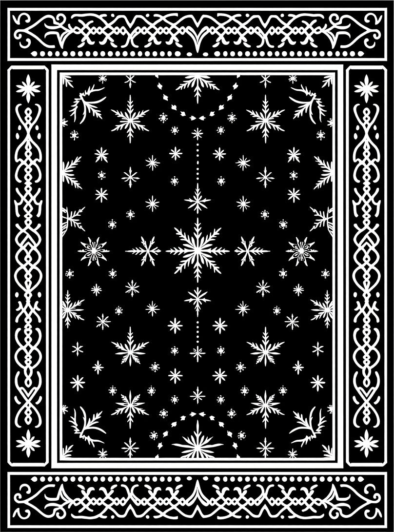 Black White Snowflake Medallion Border Rug