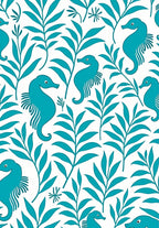Turquoise Seahorse and Foliage Collage Rug