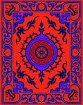 Vivid Red Blue Ornamented Medallion Rug