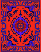 Vivid Red Blue Ornamented Medallion Rug