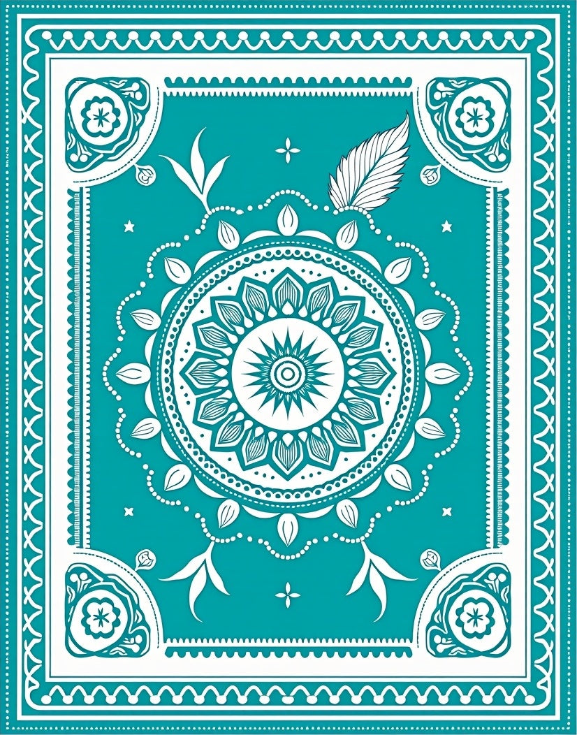 Teal Medallion Floral Border Rug
