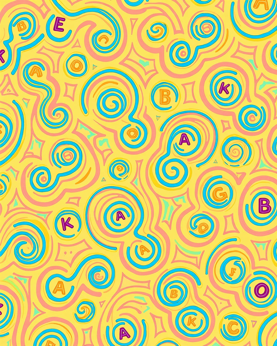 Playful Yellow Alphabet Swirls Rug