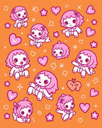 Cute Pink Kawaii Characters Hearts Rug