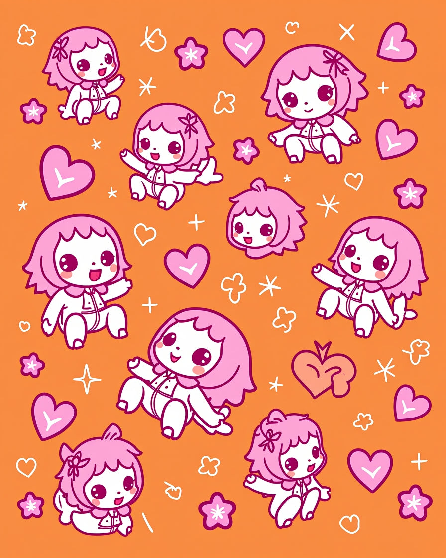 Cute Pink Kawaii Characters Hearts Rug