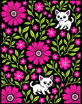 Whimsical Pink Floral Kitten Garden Rug