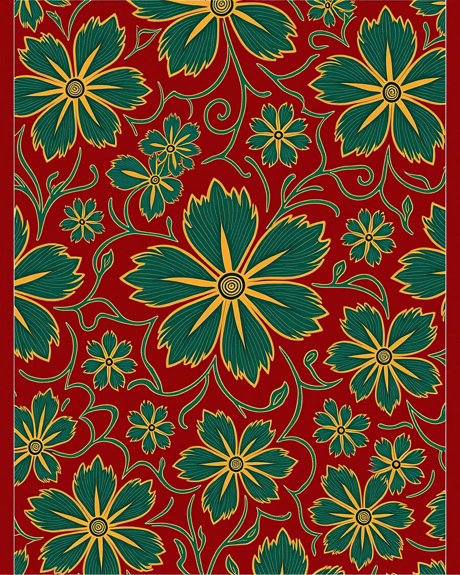 Crimson Teal Floral Vine Swirl Rug