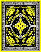 Vibrant Yellow Black Floral Frame Rug