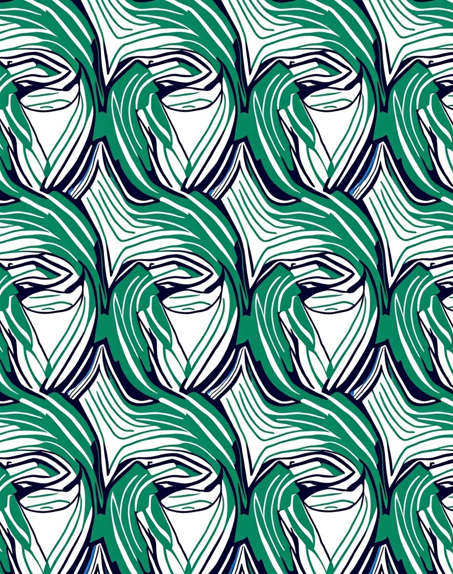Abstract Emerald Swirls White Rug