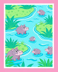 Playful Lilac Hippos River Scene Rug
