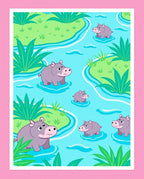Playful Lilac Hippos River Scene Rug