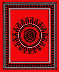 Bold Red Sunburst Mandala Border Rug