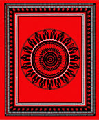 Bold Red Sunburst Mandala Border Rug