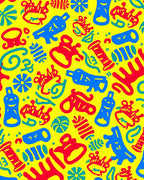 Bright Yellow Playful Cartoon Objects Rug