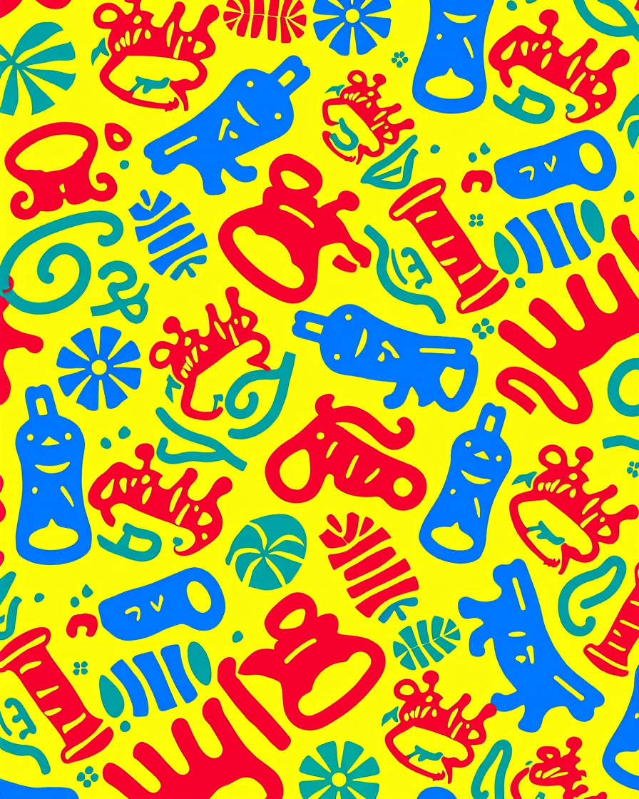 Bright Yellow Playful Cartoon Objects Rug