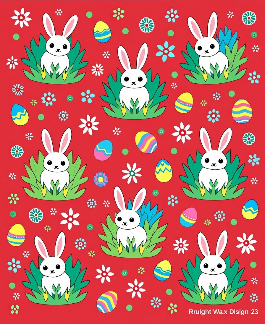 Playful White Bunny Easter Egg Meadow Rug