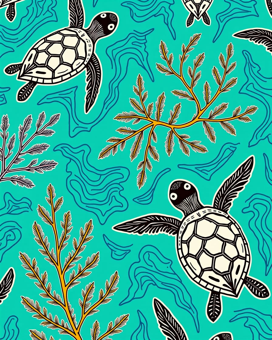 Aqua Sea Turtle Coral Waves Rug