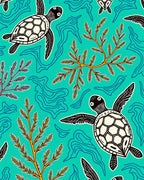 Aqua Sea Turtle Coral Waves Rug