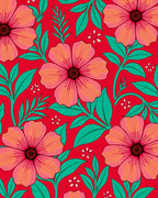 Vibrant Coral Floral Foliage Background Rug