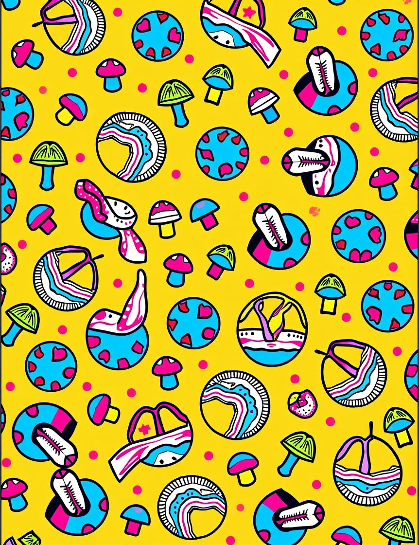 Psychedelic Mushroom Circles Yellow Rug