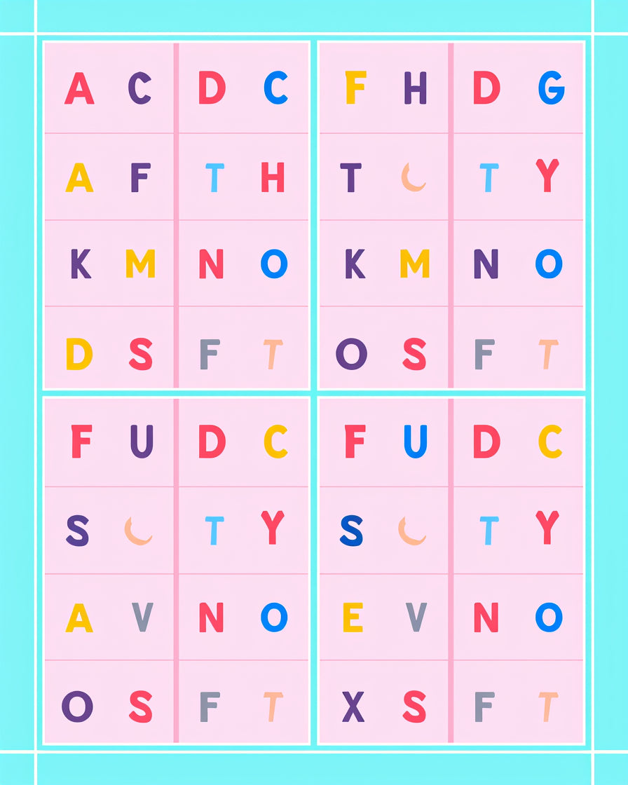 Playful Alphabet Grid Colorful Squares Rug