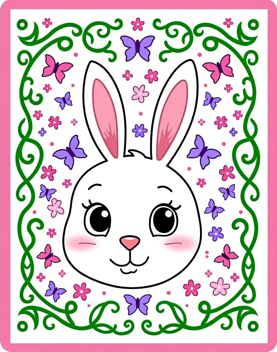 Whimsical Bunny Butterflies Pink Green Rug