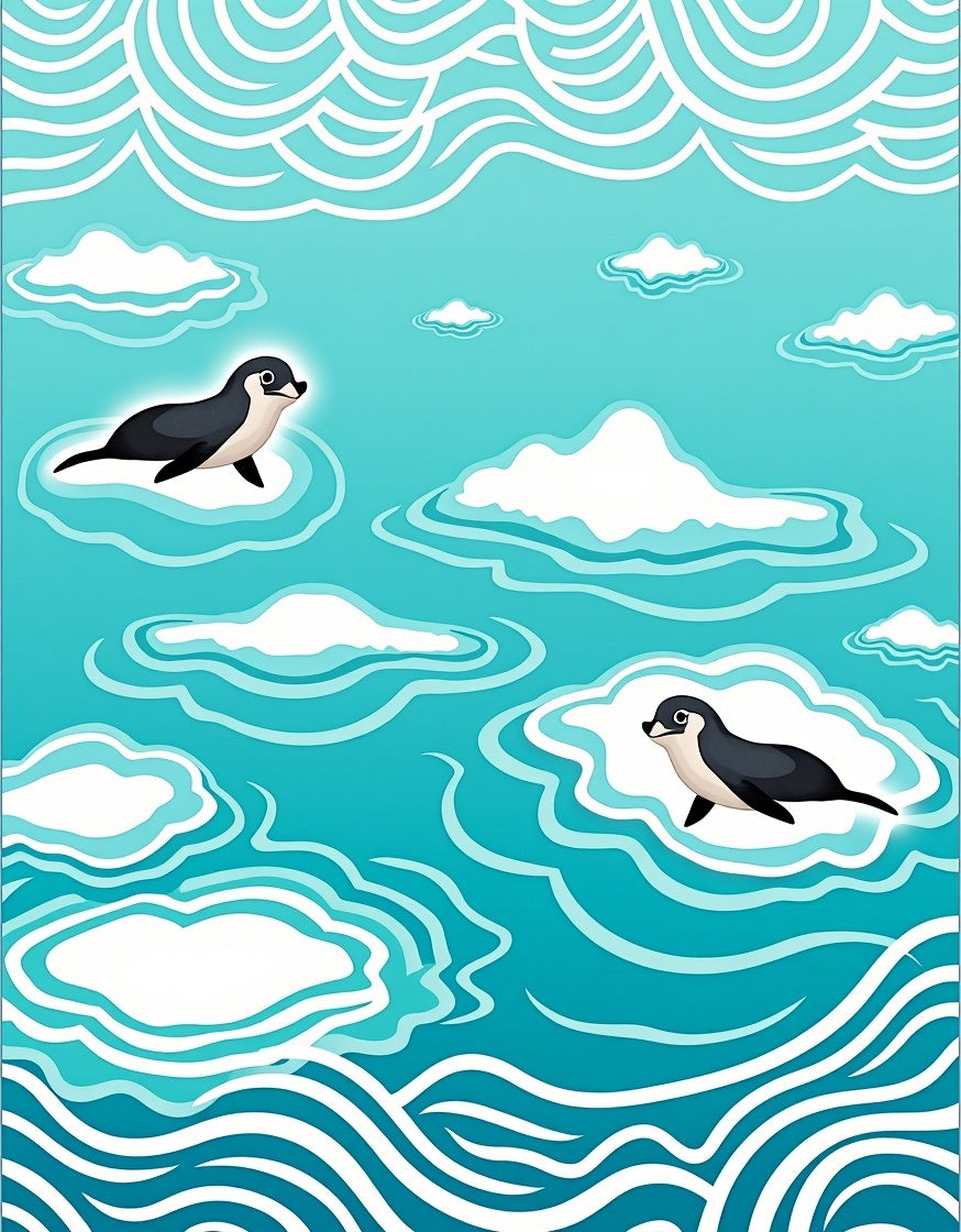 Whimsical seals swimming through aqua waves Rug