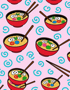 Whimsical Ramen Bowls Pink Swirl Rug