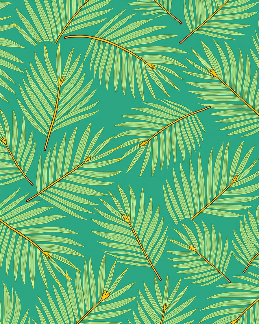 Green Palm Frond Teal Tropical Rug
