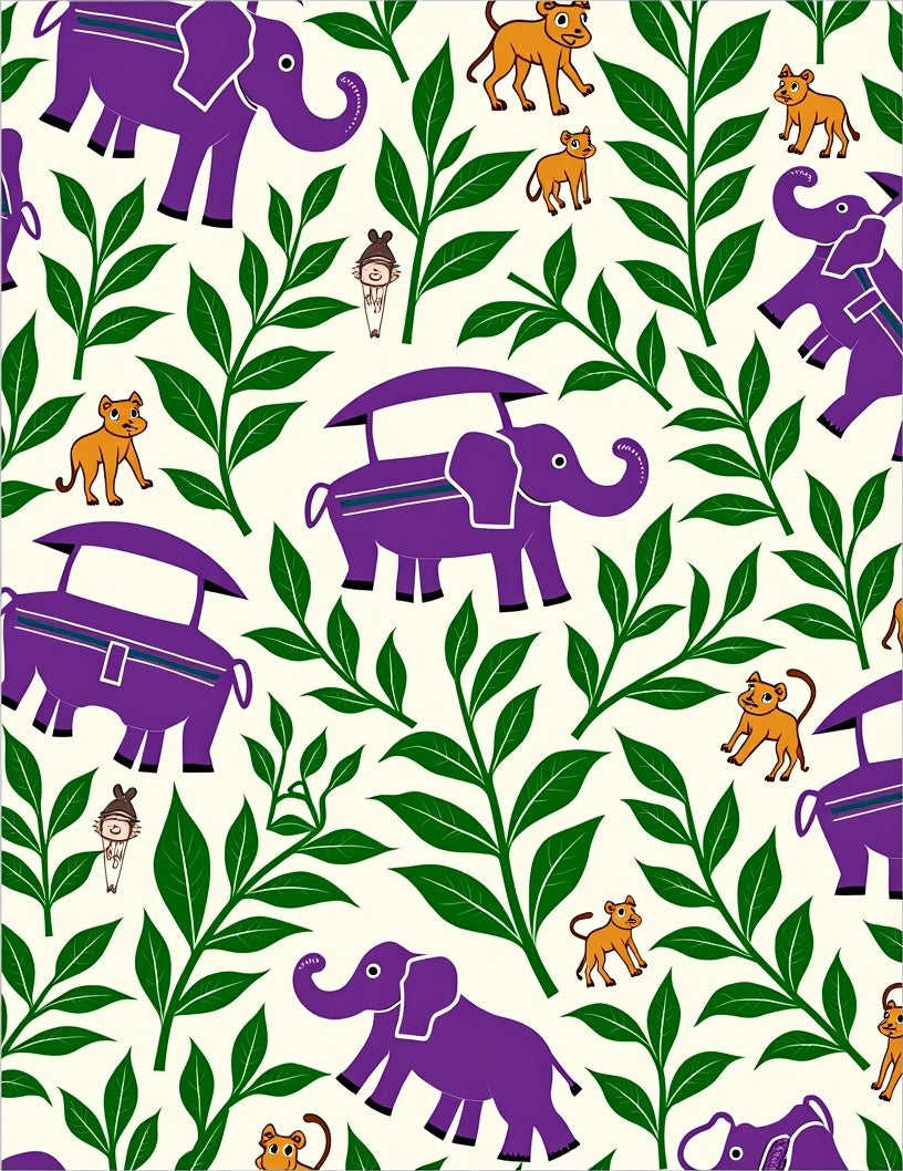 Purple Elephant Jungle Critters Rug