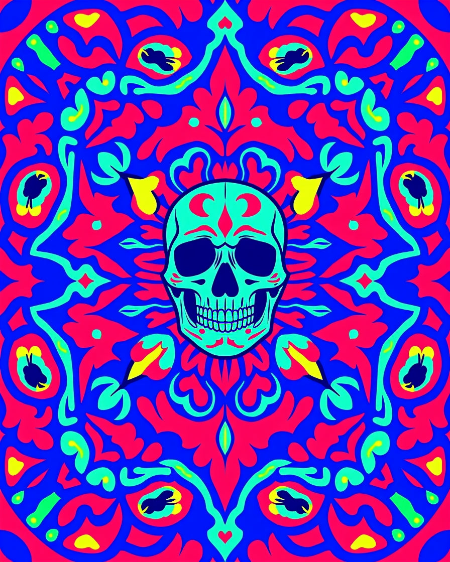 Vibrant Skull Mandala Day Dead Rug