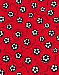 Vibrant Red Soccer Balls Scattered Rug