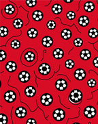 Vibrant Red Soccer Balls Scattered Rug