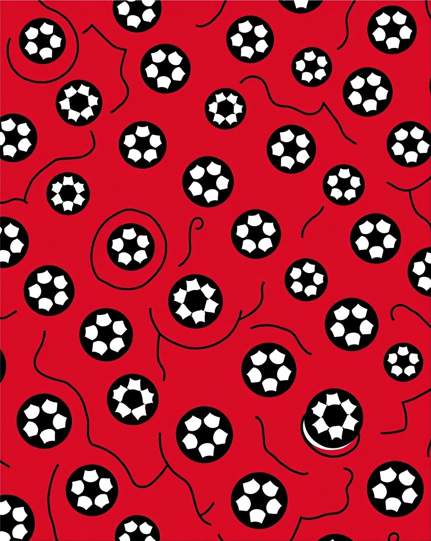 Vibrant Red Soccer Balls Scattered Rug